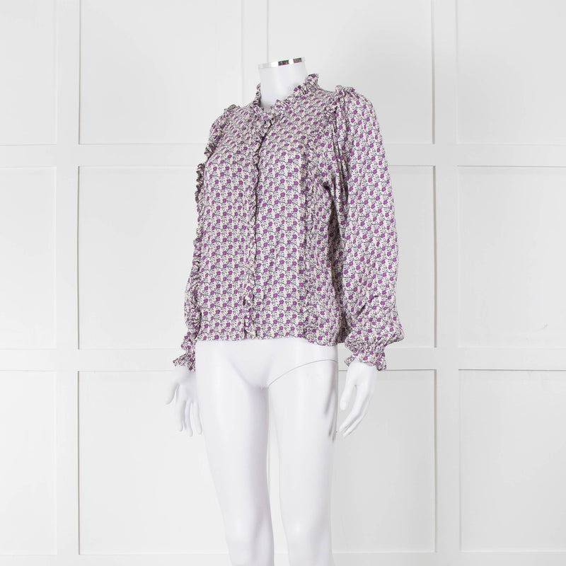 The New Society White Purple Frill Trim Long Sleeve Top