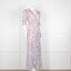 Berenice Pale Pink Blue Floral Frill Detail Wrap Dress