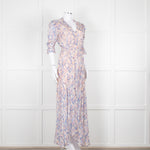 Berenice Pale Pink Blue Floral Frill Detail Wrap Dress