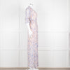 Berenice Pale Pink Blue Floral Frill Detail Wrap Dress
