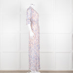 Berenice Pale Pink Blue Floral Frill Detail Wrap Dress