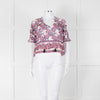 Masscob White Purple Floral Cropped Neck Tie Top
