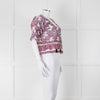 Masscob White Purple Floral Cropped Neck Tie Top