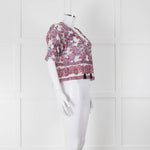 Masscob White Purple Floral Cropped Neck Tie Top