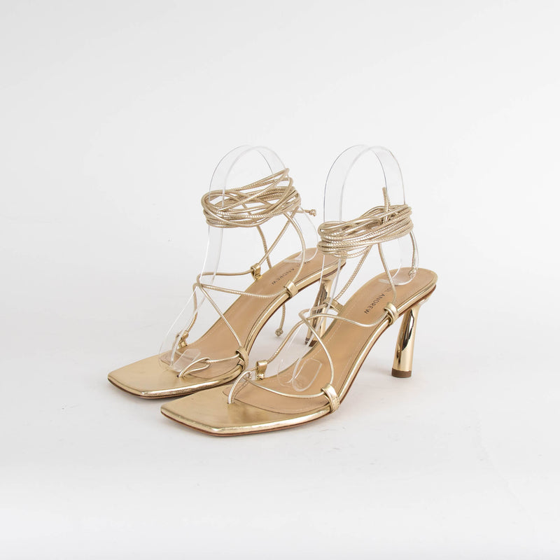 Paul Andrew Gold Lace Up Kitten Heels