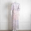Berenice Pale Pink Blue Floral Frill Detail Wrap Dress