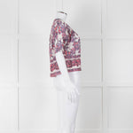 Masscob White Purple Floral Cropped Neck Tie Top