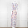 Berenice Pale Pink Blue Floral Frill Detail Wrap Dress