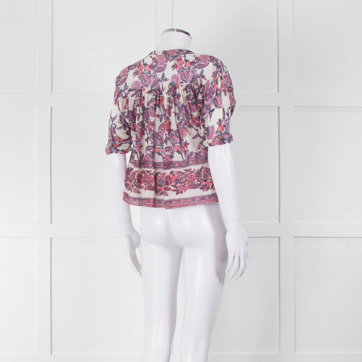 Masscob White Purple Floral Cropped Neck Tie Top