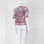 Masscob White Purple Floral Cropped Neck Tie Top
