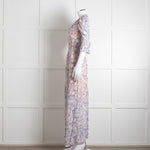 Berenice Pale Pink Blue Floral Frill Detail Wrap Dress