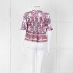 Masscob White Purple Floral Cropped Neck Tie Top