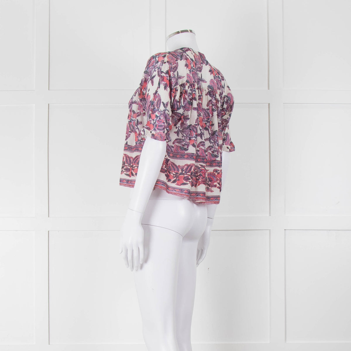 Masscob White Purple Floral Cropped Neck Tie Top