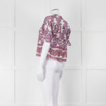 Masscob White Purple Floral Cropped Neck Tie Top