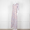 Berenice Pale Pink Blue Floral Frill Detail Wrap Dress