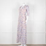 Berenice Pale Pink Blue Floral Frill Detail Wrap Dress