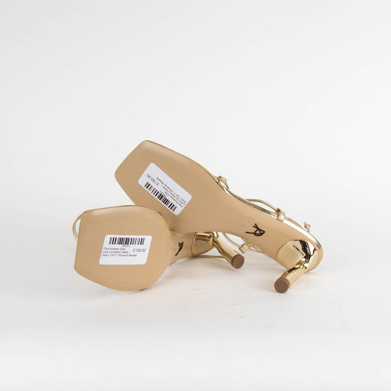 Paul Andrew Gold Lace Up Kitten Heels