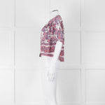 Masscob White Purple Floral Cropped Neck Tie Top