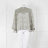 Masscob Green Grey Floral Smock Silk Top