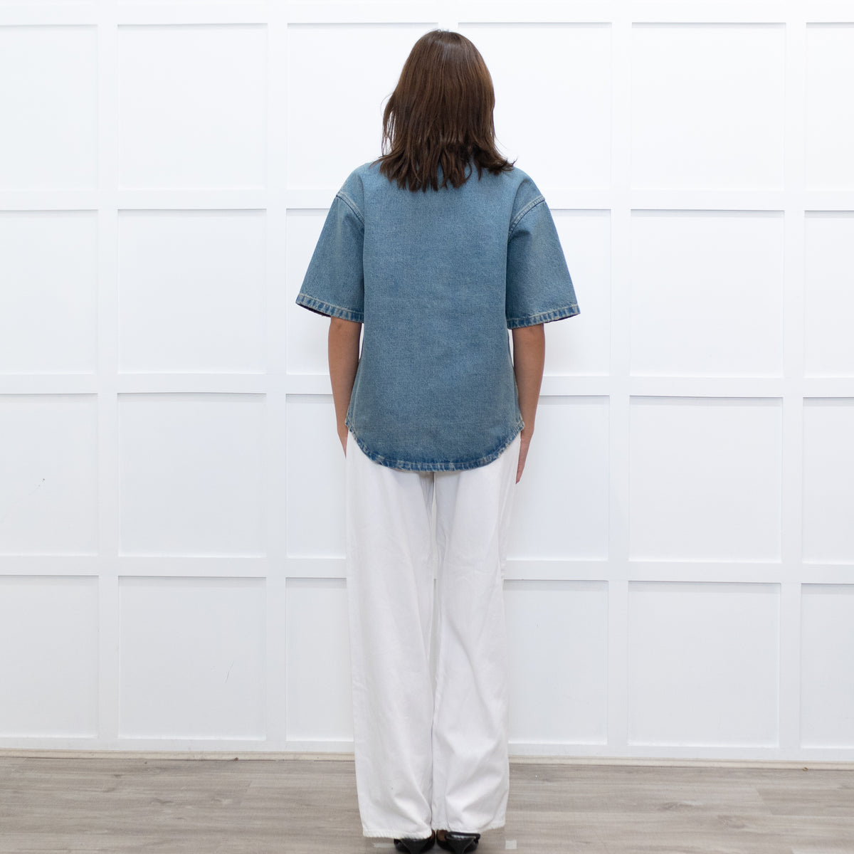 Prada Denim Short Sleeve Shirt with Logo Plaque