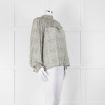 Masscob Green Grey Floral Smock Silk Top
