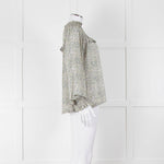 Masscob Green Grey Floral Smock Silk Top