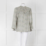 Masscob Green Grey Floral Smock Silk Top