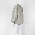 Masscob Green Grey Floral Smock Silk Top