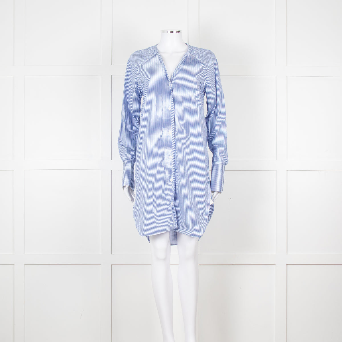 Rag & Bone White Blue Striped Cotton Shirt Dress