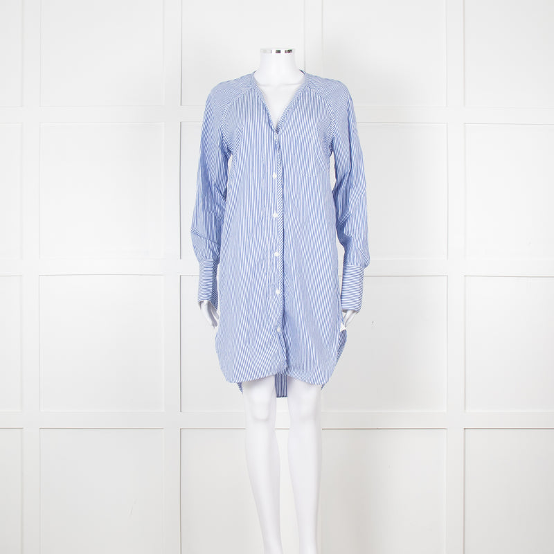 Rag & Bone White Blue Striped Cotton Shirt Dress