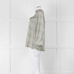 Masscob Green Grey Floral Smock Silk Top