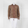 Tabitha Webb Brown Animal Print Pink Trim Silk Shirt