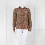 Tabitha Webb Brown Animal Print Pink Trim Silk Shirt