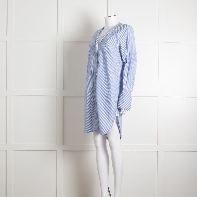 Rag & Bone White Blue Striped Cotton Shirt Dress
