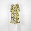 Oscar De La Renta White Yellow Black Silk 3/4 Sleeve Dress