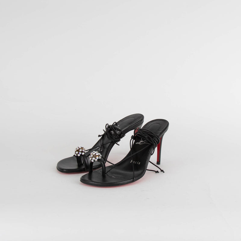 Christian Louboutin Black Crystal Lace Up Heels