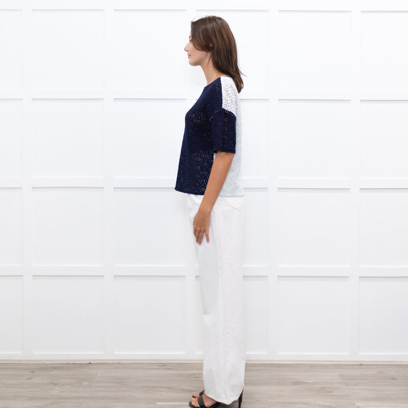 Baum und Pferdgarten Navy Ice Blue Lace Short Sleeve Top
