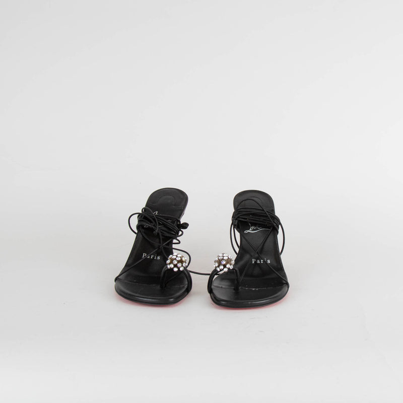 Christian Louboutin Black Crystal Lace Up Heels