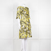 Oscar De La Renta White Yellow Black Silk 3/4 Sleeve Dress