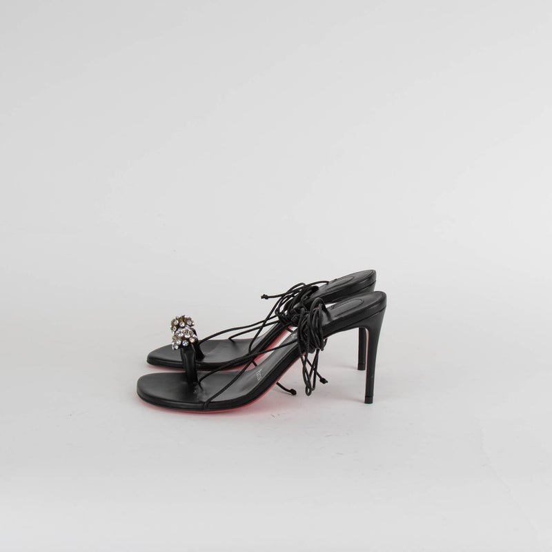 Christian Louboutin Black Crystal Lace Up Heels