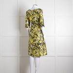 Oscar De La Renta White Yellow Black Silk 3/4 Sleeve Dress