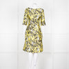 Oscar De La Renta White Yellow Black Silk 3/4 Sleeve Dress