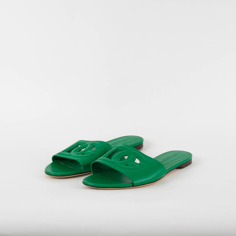 Dolce & Gabbana Green Calfskin Sliders