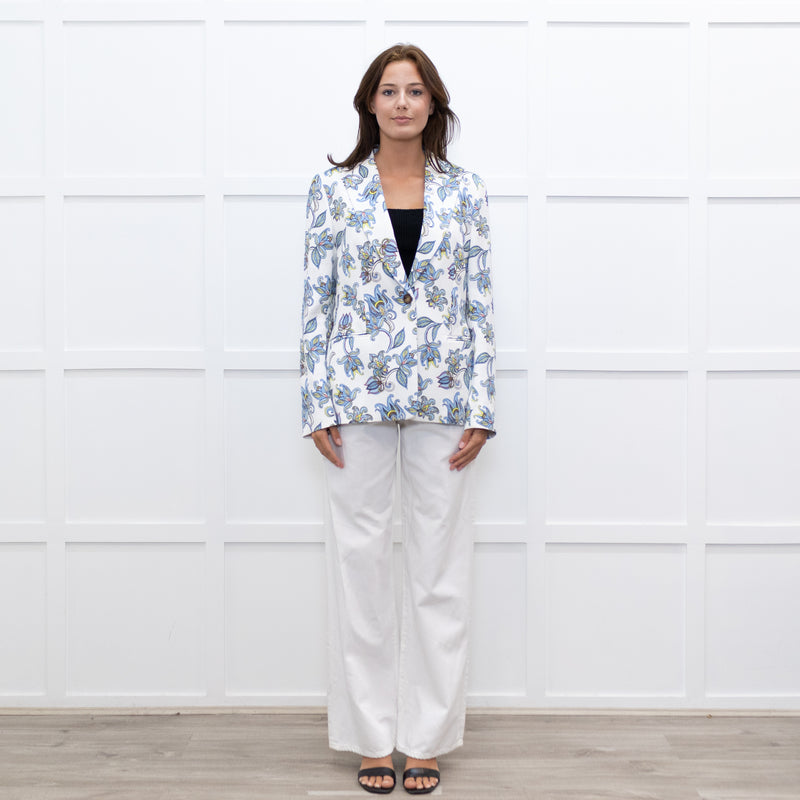 Escada White Blue Floral Blazer Jacket