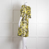 Oscar De La Renta White Yellow Black Silk 3/4 Sleeve Dress