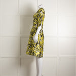 Oscar De La Renta White Yellow Black Silk 3/4 Sleeve Dress