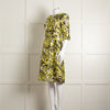 Oscar De La Renta White Yellow Black Silk 3/4 Sleeve Dress
