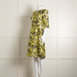 Oscar De La Renta White Yellow Black Silk 3/4 Sleeve Dress