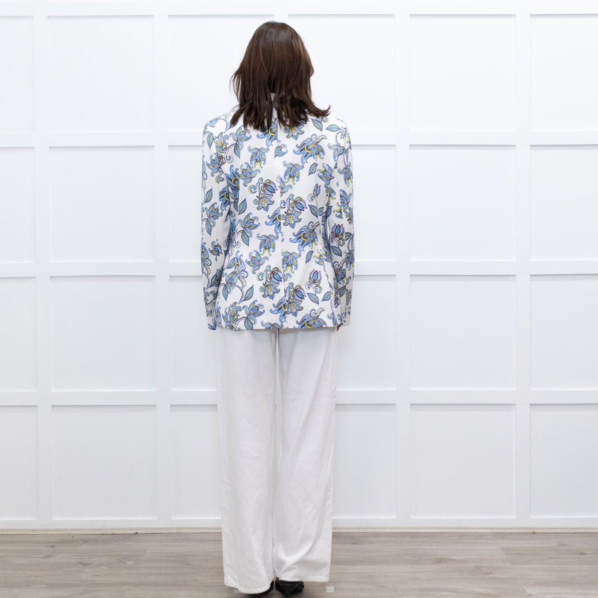 Escada White Blue Floral Blazer Jacket