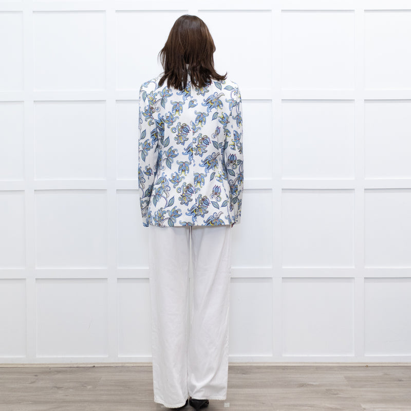 Escada White Blue Floral Blazer Jacket